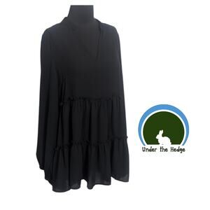 New York & Company Black Tiered Long Sleeve Babydoll Top Medium boho fairy